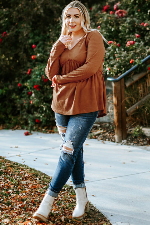 Plus Size Ruffled Waffle Knit Top