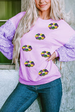 Orchid Petal Mardi Gras Doughnut Graphic Sequin Patchwork Long Sleeve Top