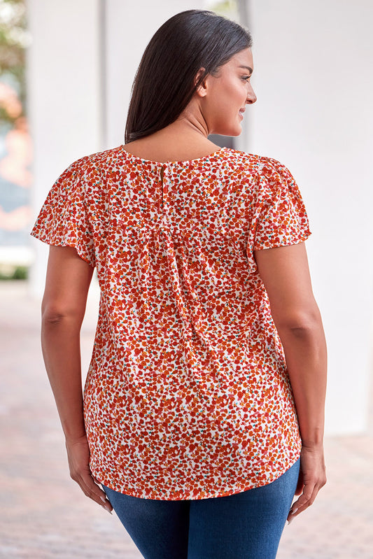 Blusa con manga con volante y ribete de encaje con estampado floral 