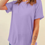 Wisteria Casual Plain Crew Neck Tee