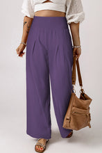 Khaki Smocked Wide Waistband High Waist Wide Leg Pants