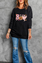 Black BOO Pumpkin Ghost Print Crew Neck Halloween Sweatshirt