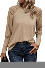 Pale Khaki Solid Ruched Raglan Sleeve Knit Top