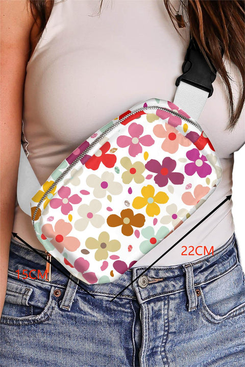 White Cute Summer Flower Print Crossbody Bag