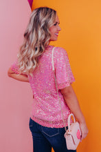 Bonbon  V Neck Wide Sleeve Sequin Top