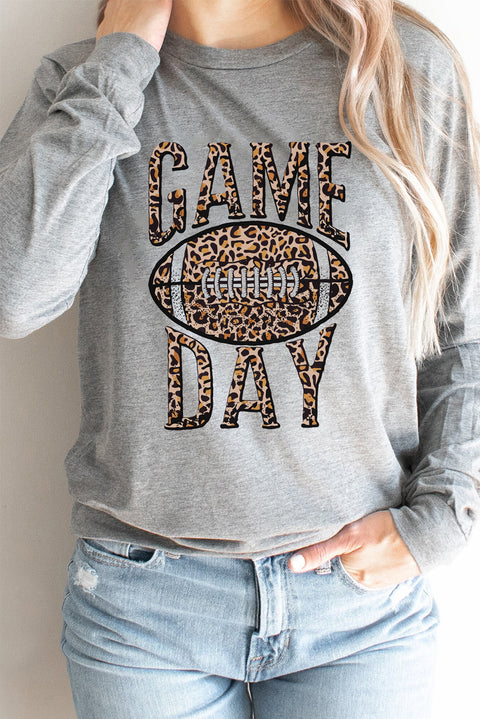 GAME DAY Leopard Rugby Print Graphic Long Sleeve Top