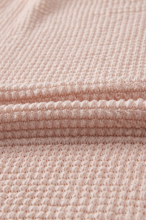 Light Pink Waffle Knit Drop Shoulder Long Sleeve Top