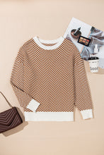 Coffee Contrast Edge Crew Neck Drop Shoulder Sweater