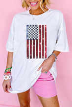 White Sequined American Flag Crewneck Oversized Tee