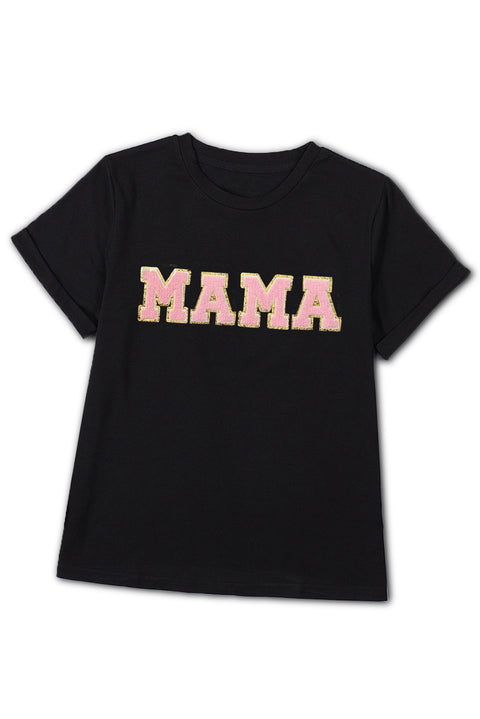 Black MAMA Chenille Graphic Tee