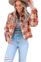 Orange Plaid Button-Up Flap Pocket Jacket