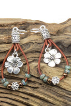 Silvery Western Leather Beaded Floral Dangle Earrings