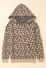 Khaki Leopard Knitted Drawstring Hooded Sweater