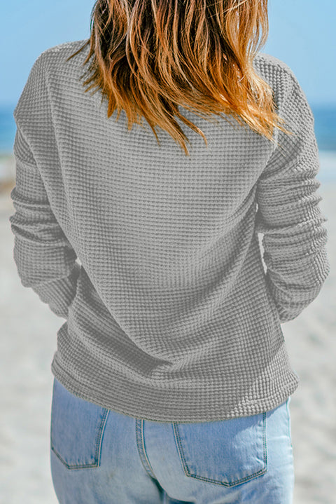 Light Grey Waffle Knit Drop Shoulder Long Sleeve Top