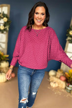 Bright Pink Checker Textured Dolman Sleeve Top