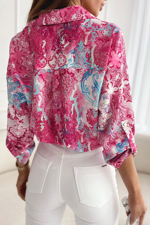 Rose Baroque Floral Roll-tab Sleeve Shirt