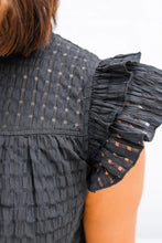 Black Hollowed Texture Ruffle Sleeve Blouse