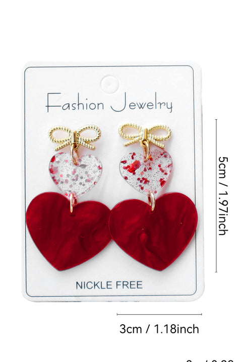 Fiery Red Bow Knot Heart Shape Dangle Earrings