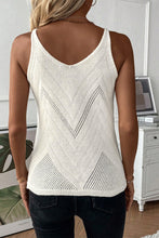 White Chevron Pointelle Knit Spaghetti Straps Sweater Vest