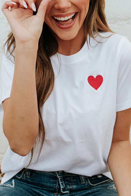 Camiseta con bordado de patrón de corazón de San Valentín