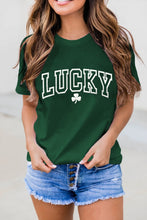 Green LUCKY Clover Puff Print Round Neck Casual T Shirt