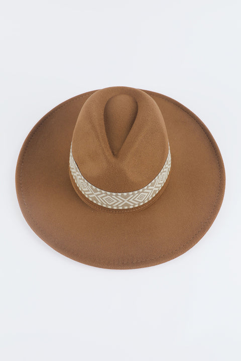 Brown Aztec Embroidery Retro  Flat Fedora Hat