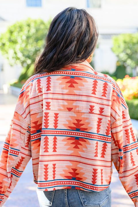 Red Western Aztec Print Corduroy Jacket