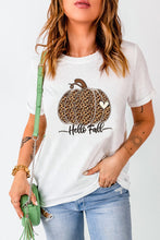 White Hello Fall Leopard Pumpkin Graphic T Shirt