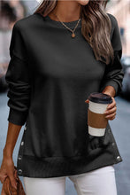 Black Snap Buttons Side Splits Pullover Sweatshirt