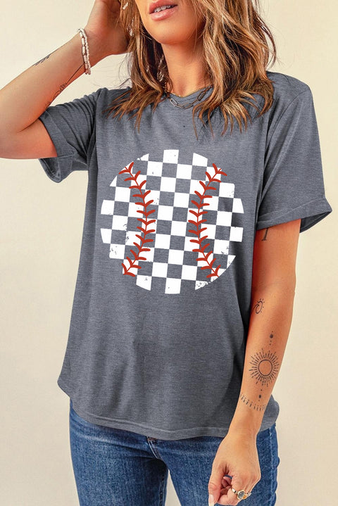 Gray Vintage Checkered Baseball Graphic Tee