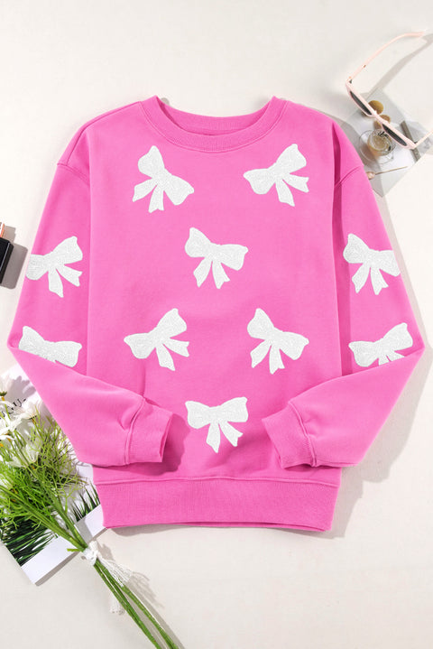 Bonbon Sequin Bowknot Graphic Drop Shoulder Pullover Sweatshirt