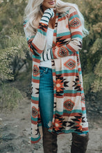 Multicolor Geometric Color Block Open Front Long Cardigan