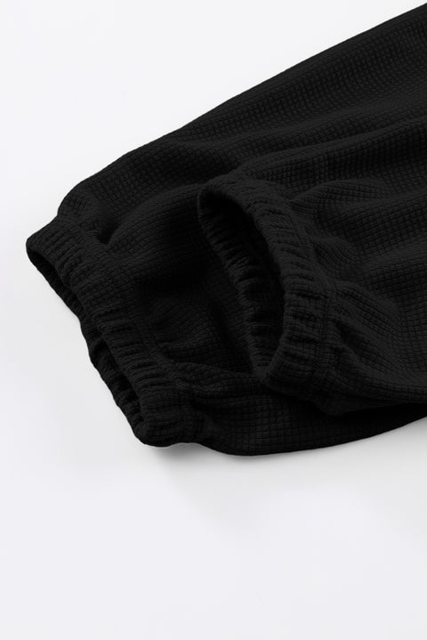 Black Waffle Texture Cargo Pocket Jogger Pants