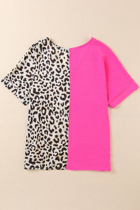 Blusa con bloques de color de leopardo en contraste