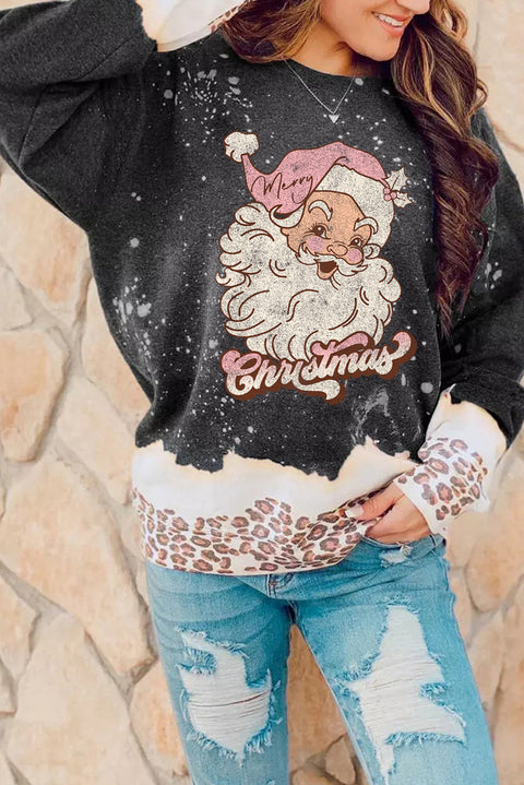 Snowy Christmas Graphic Leopard Bleached Sweatshirt