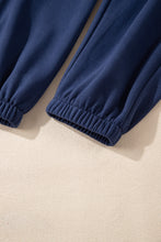 Navy Blue Solid Color Fleece Lined Drawstring Waist Joggers