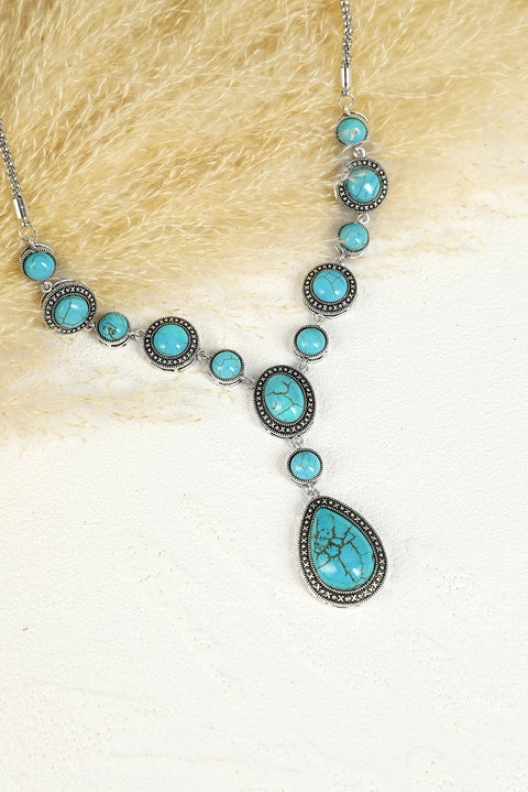 Crackle Turquoise Water Drop Charm Necklace