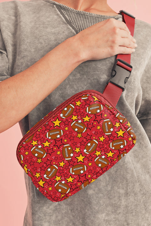 Fiery Red Rugby Star Printed Buckle Strap Crossbody Bag