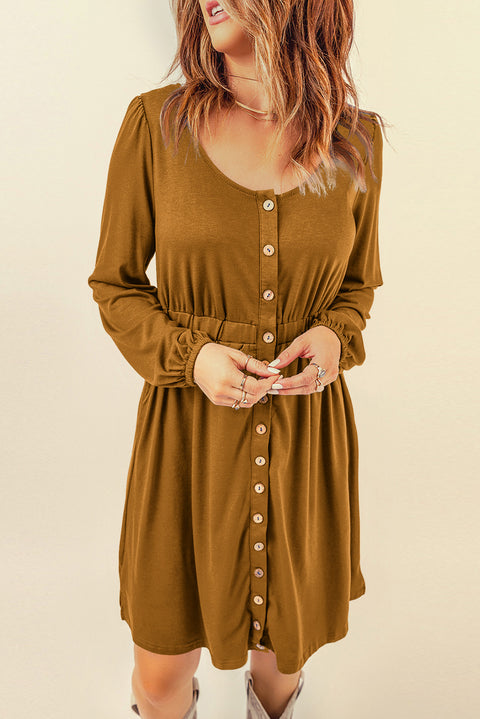 Button Up High Waist Long Sleeve Dress