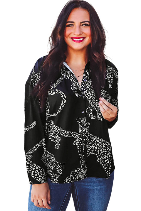 Black Cheetah Print Satin Shirt