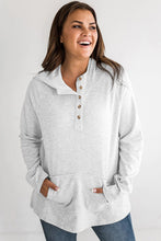 Plus Size Kangaroo Pocket Henley Button Hoodie