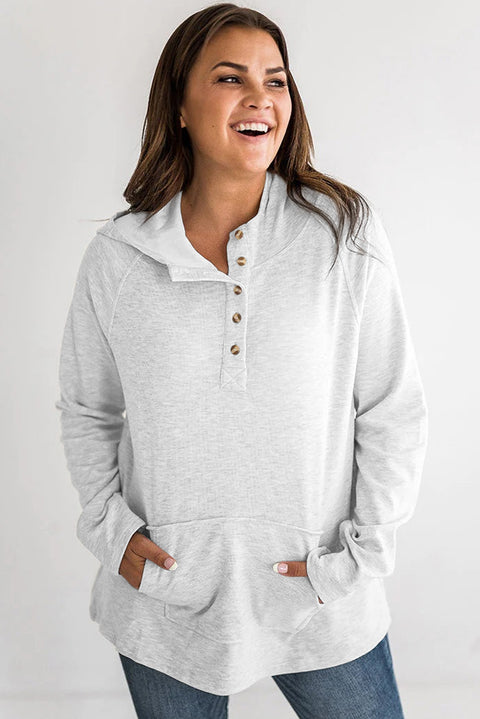 Plus Size Kangaroo Pocket Henley Button Hoodie