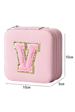 Pink Glitter Chenille V Letter Mini Square Jewery Box with Mirror