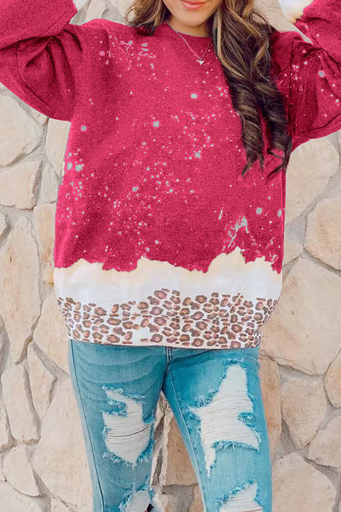 Snowy Christmas Graphic Leopard Bleached Sweatshirt