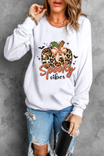 Beige Spooky Leopard Pumpkin Print Crew Neck Sweatshirt