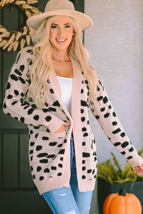 Animal Spotted Pattern Open Front Cardigan