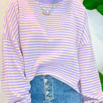 Purple Stripe Loose Drop Shoulder Long Sleeve Top