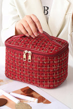 Fiery Red Plaid Zipper Large Cosmetic Bag with Handle