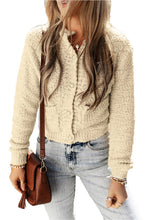 Oatmeal Pearl Buttons Popcorn Textured Sweater Cardigan