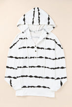 Striped Drawstring Button Long Sleeve Hoodie